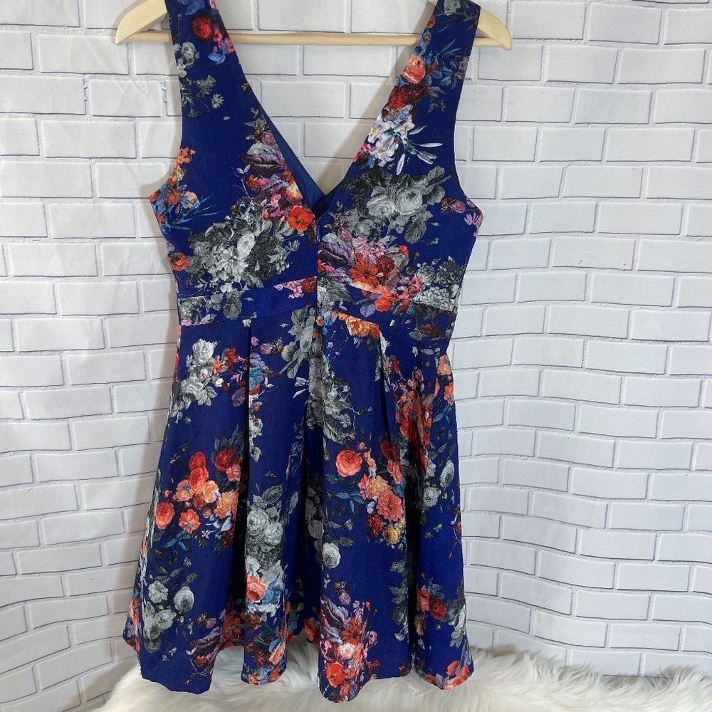 ASTR Blue Floral Print Pleated Mini Dress Sz M